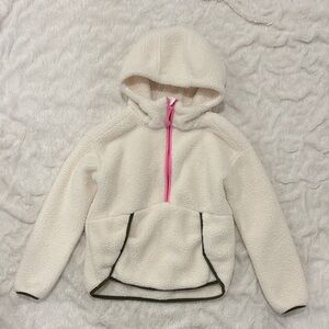All in Motion Cream Hoodie with Pink Zipper